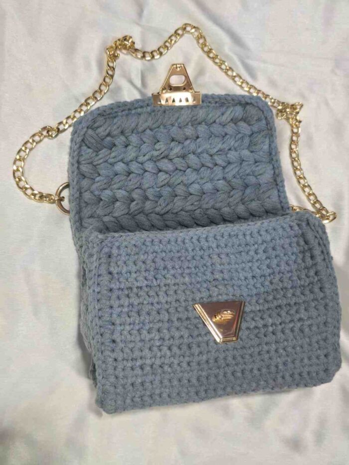 Handcrafted Crochet Shoulder Bag with Golden Lock