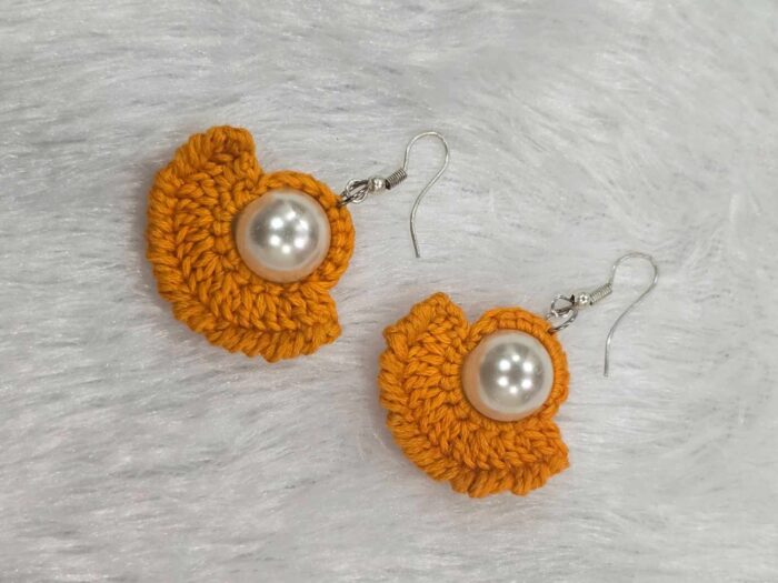 Marigold Crochet Fan Earrings with Pearl Center