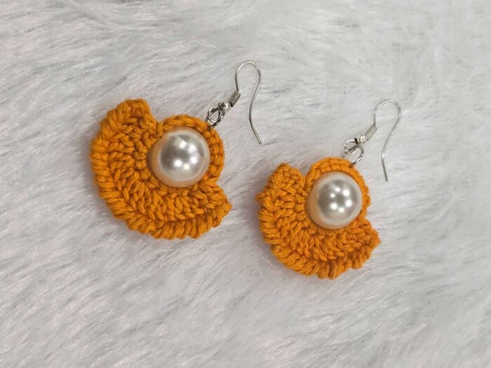 Marigold Crochet Fan Earrings with Pearl Center
