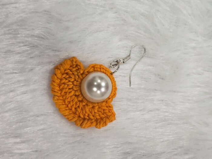 Marigold Crochet Fan Earrings with Pearl Center