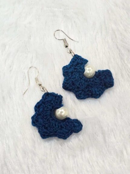 Marigold Crochet Fan Earrings with Pearl Center