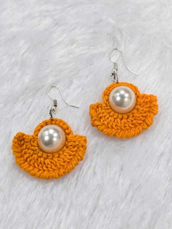 Marigold Crochet Fan Earrings with Pearl Center