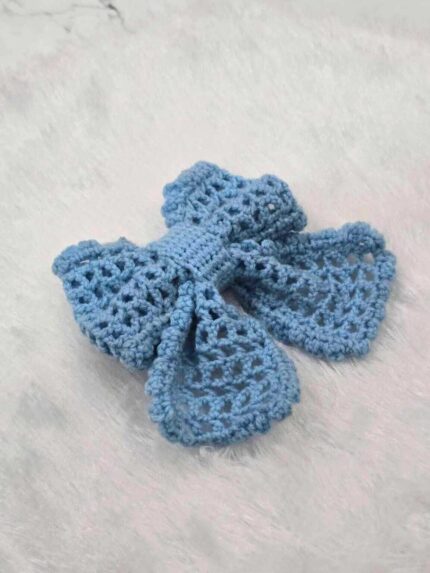 Sky Blue Crochet Bow Clutcher Hairband