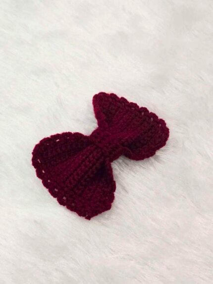 Handcrafted Maroon Crochet Bow Clutcher Hairband