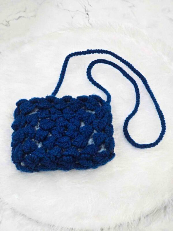 Navy Blue Puff Stitch Crochet Sling Pouch