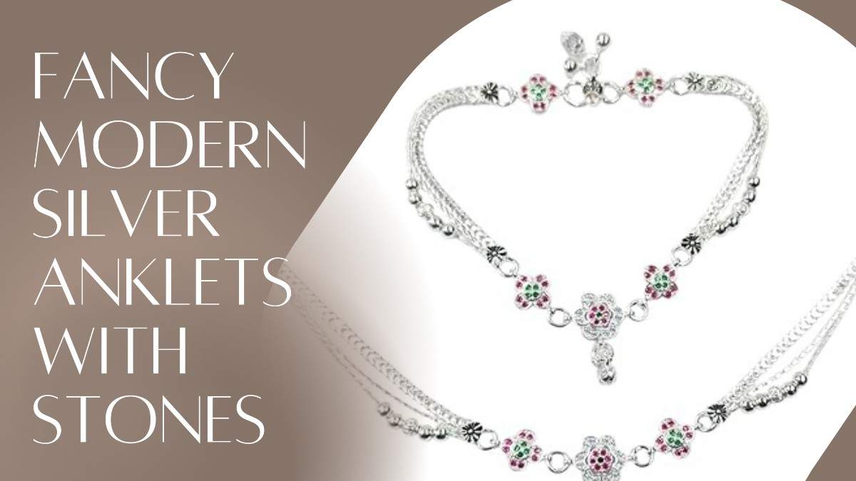 Fancy Modern Silver Anklets with Stones